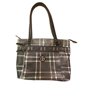Giani Bernini Pebble Tote Black & White Plaid Faux Leather Shoulder Bag Purse